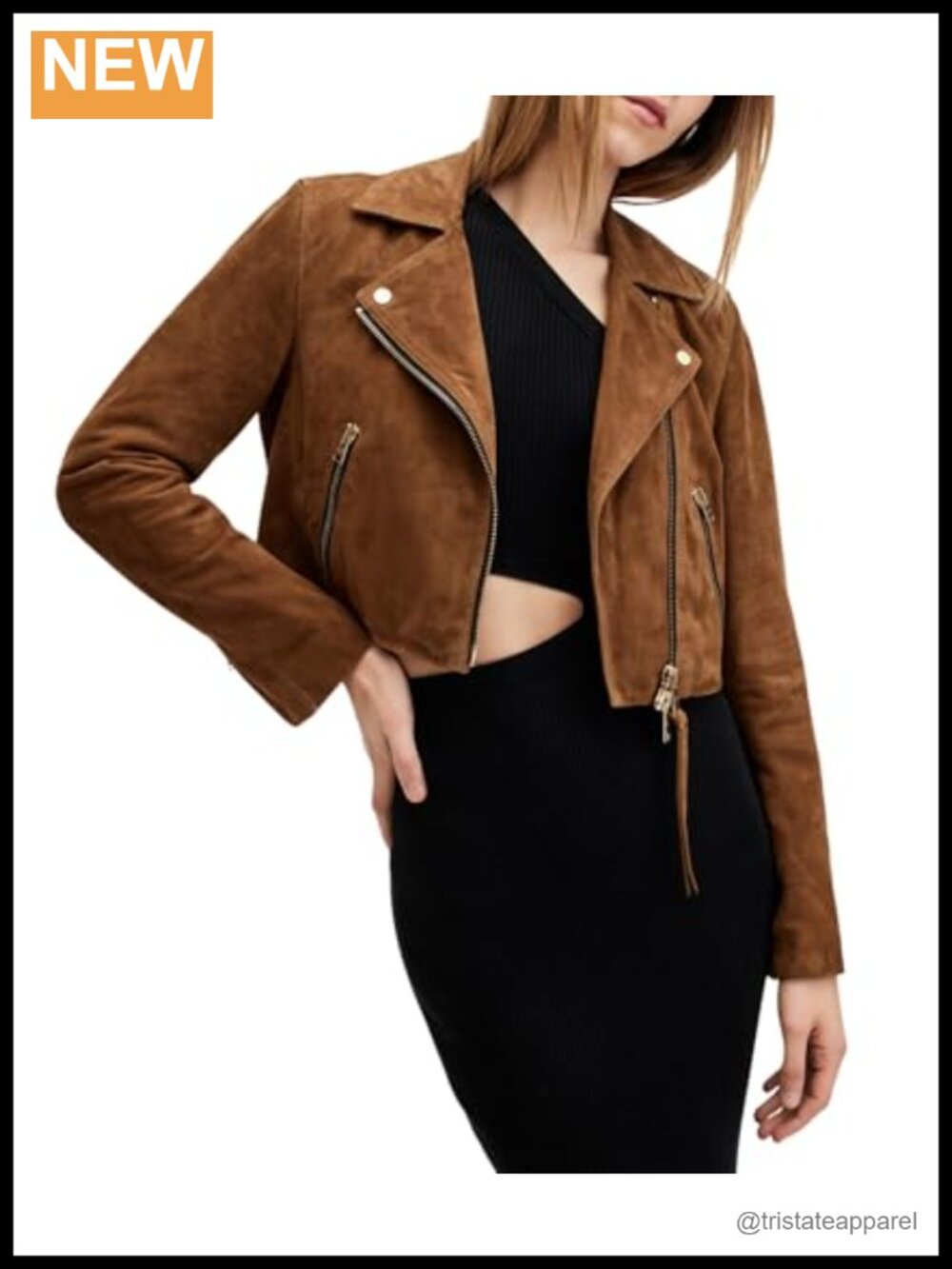 Women's Cropped Suede Biker Jacket Slim Fit Motocoat Goat Suede